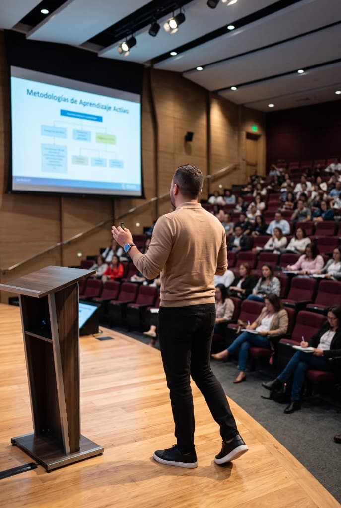 Oscar Idárraga Rivero en conferencia sobre Metodologías de Aprendizaje Activo en auditorio